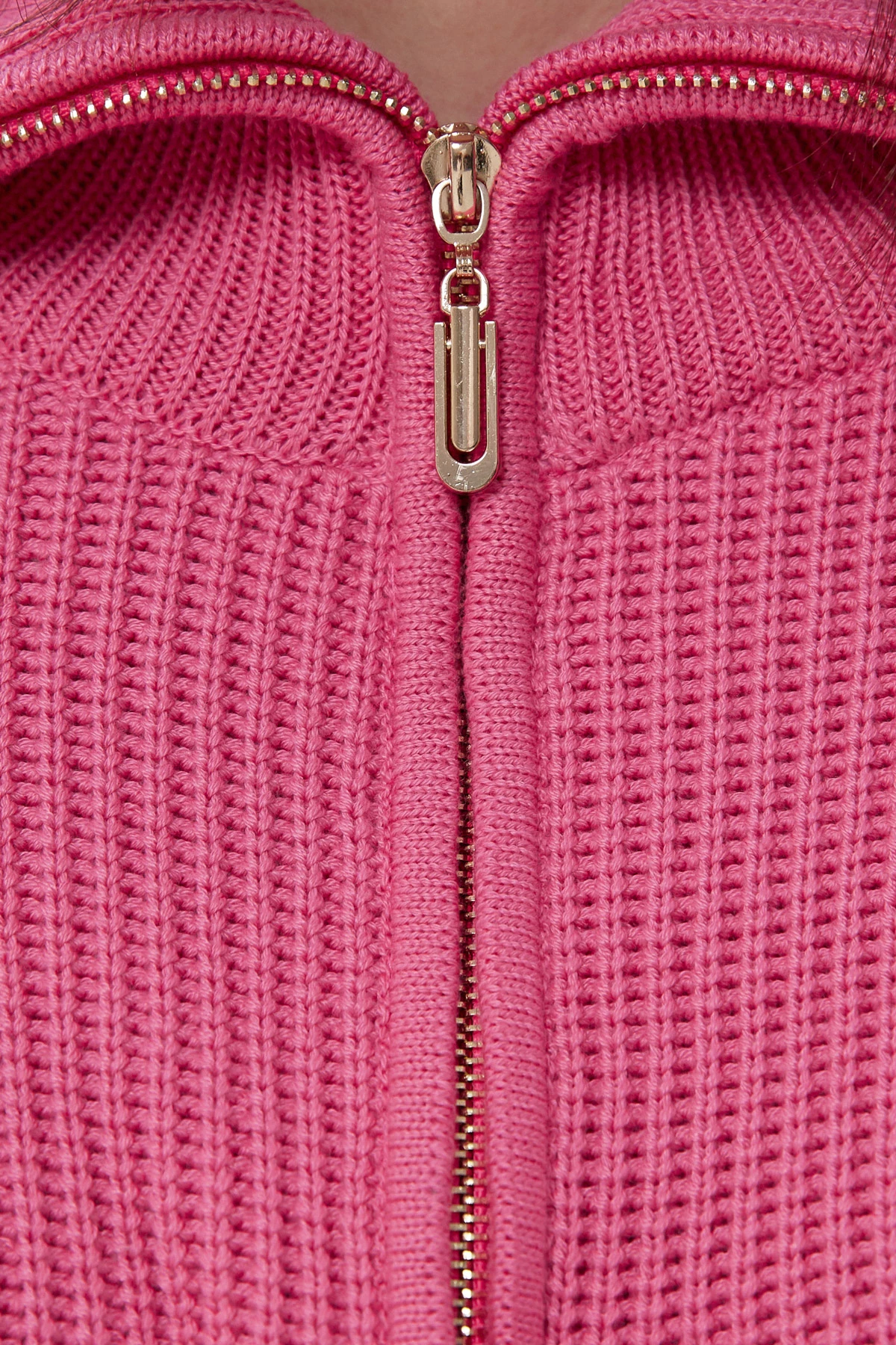 Рожевий в’язаний светр на блискавці з бавовною, фото 3