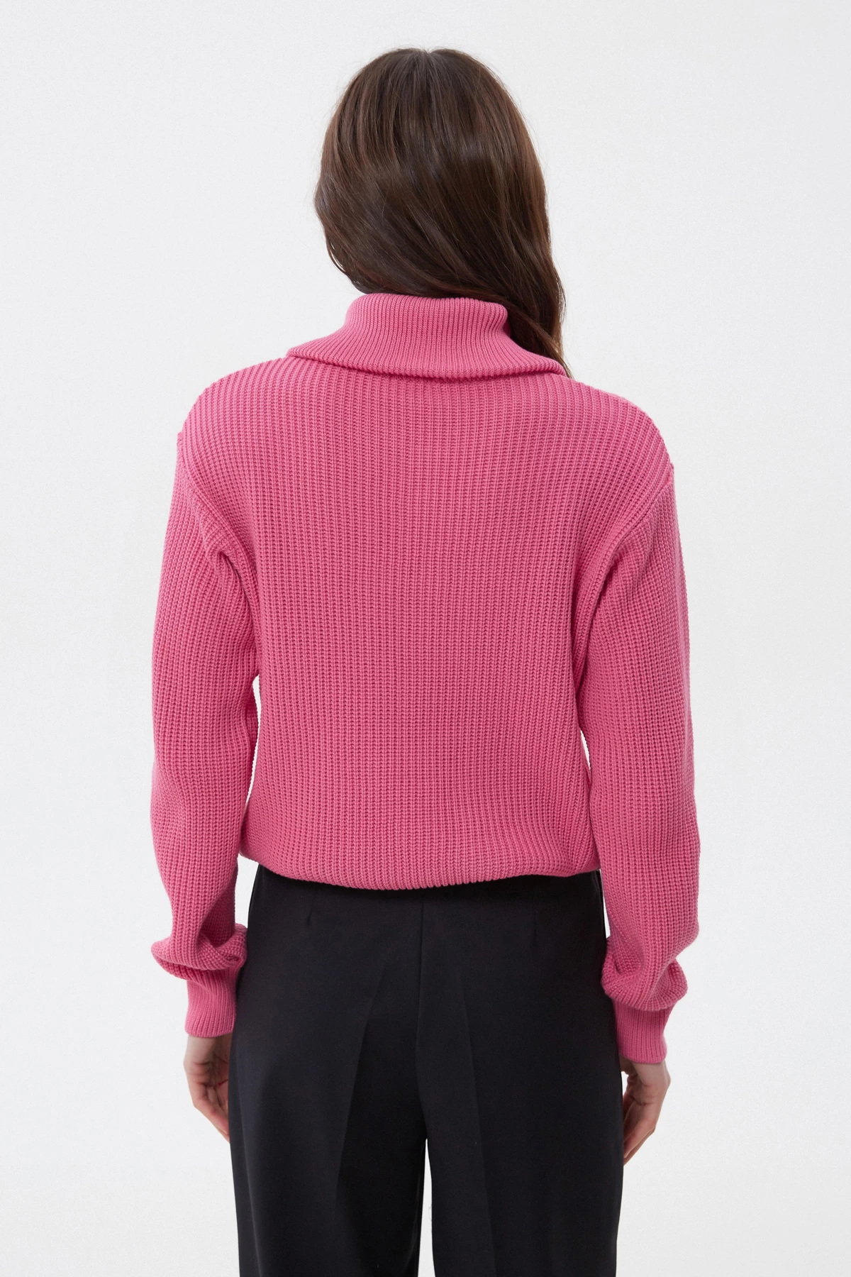 Рожевий в’язаний светр на блискавці з бавовною, фото 4