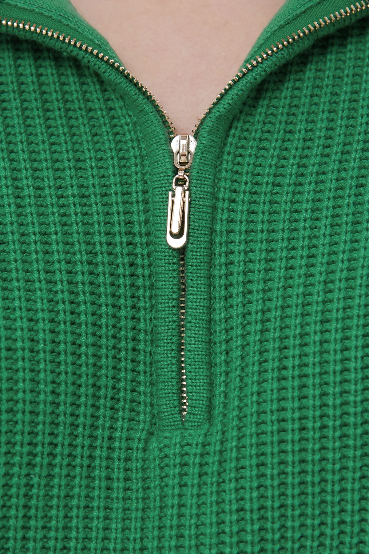 Зелений в’язаний светр на блискавці з бавовною, фото 4