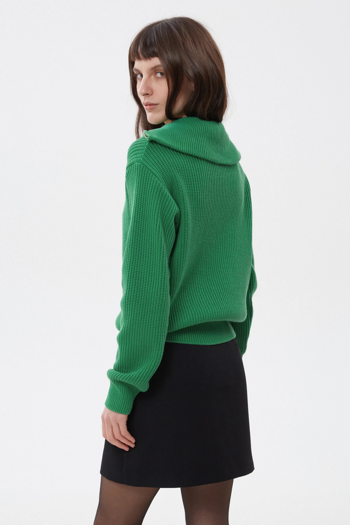 Зелений в’язаний светр на блискавці з бавовною, фото 5