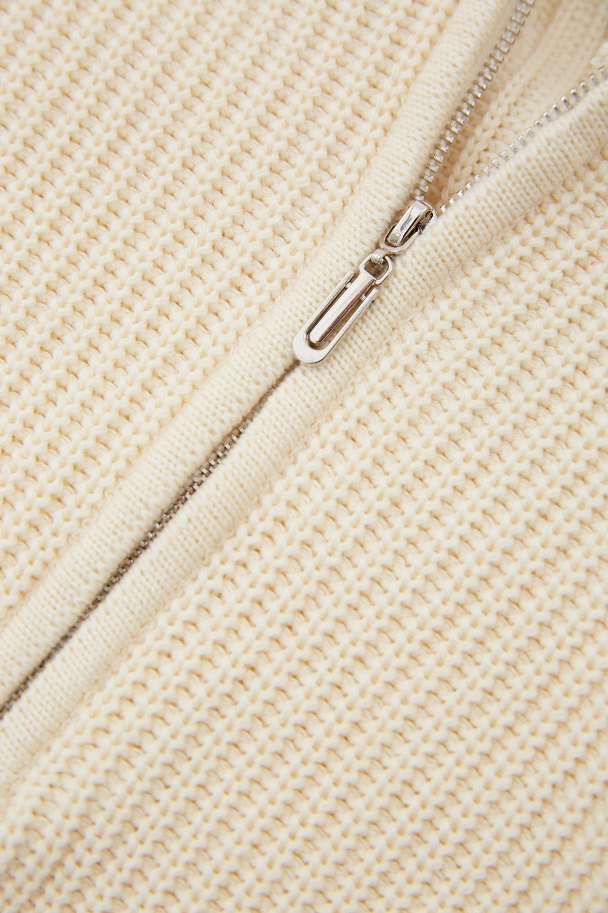 Кремовий в’язаний светр з бавовни з блискавкою, фото 4