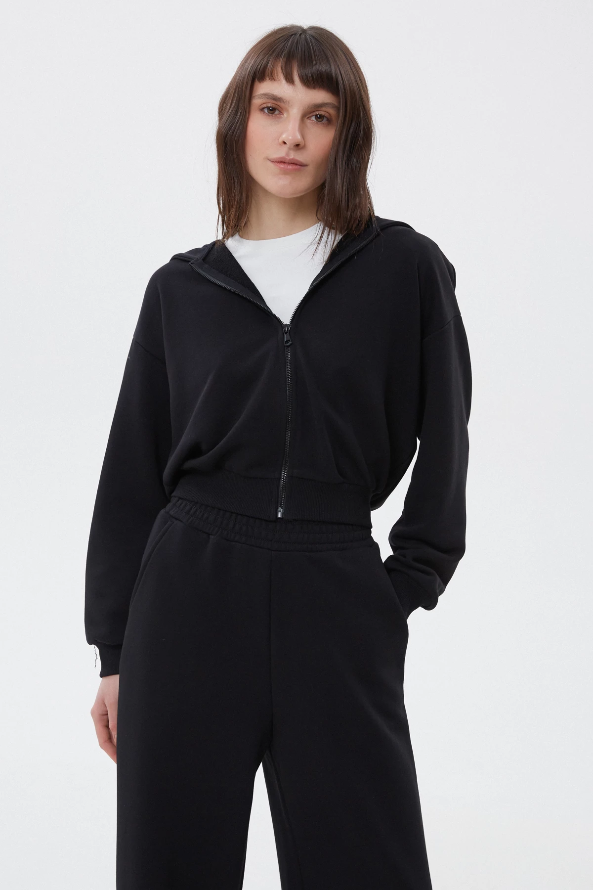 Black cropped knit zip hoodie, photo 3