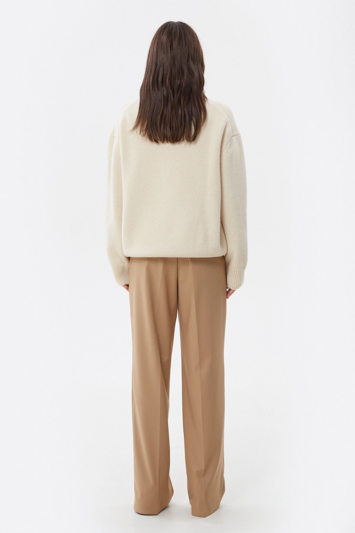 Wide elongated beige trousers with viscose, photo 6