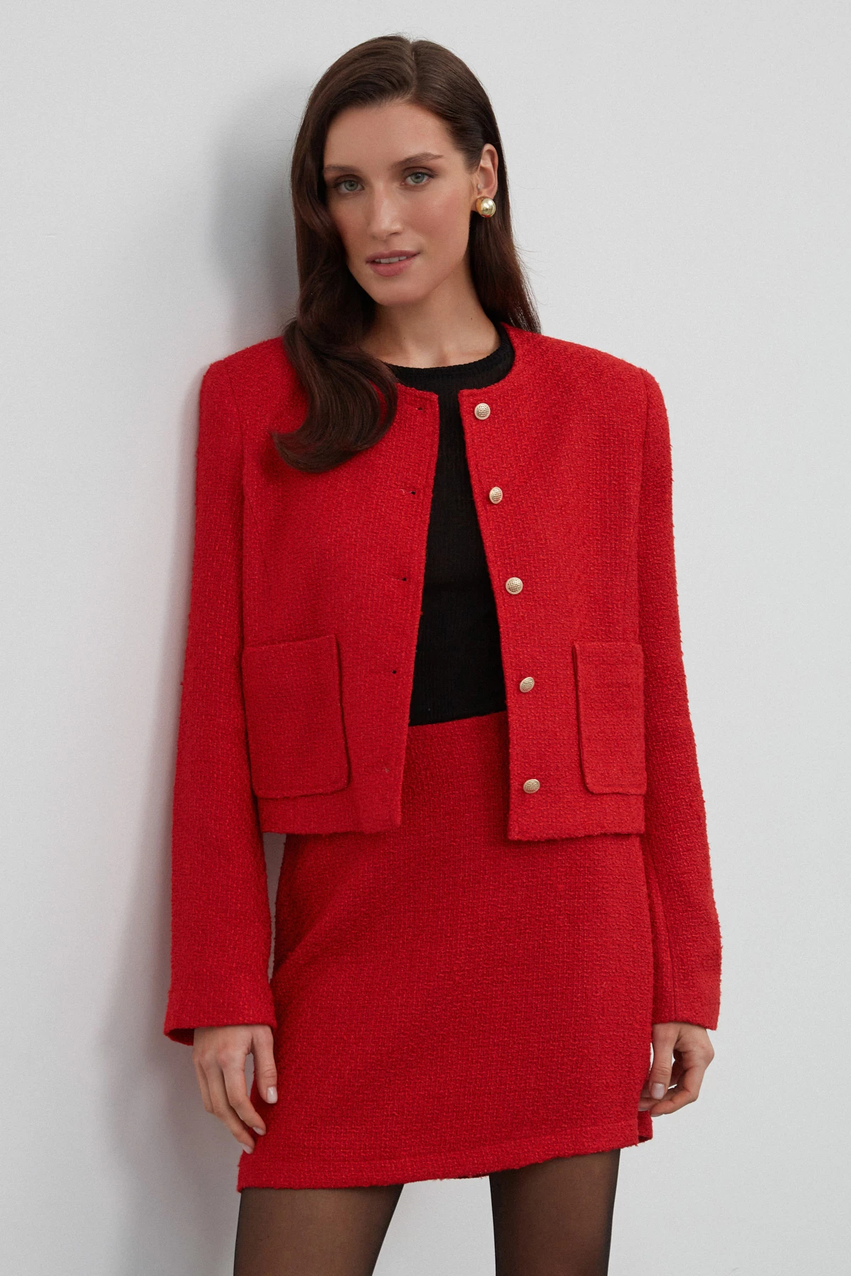 Red tweed jacket with cotton, photo 3