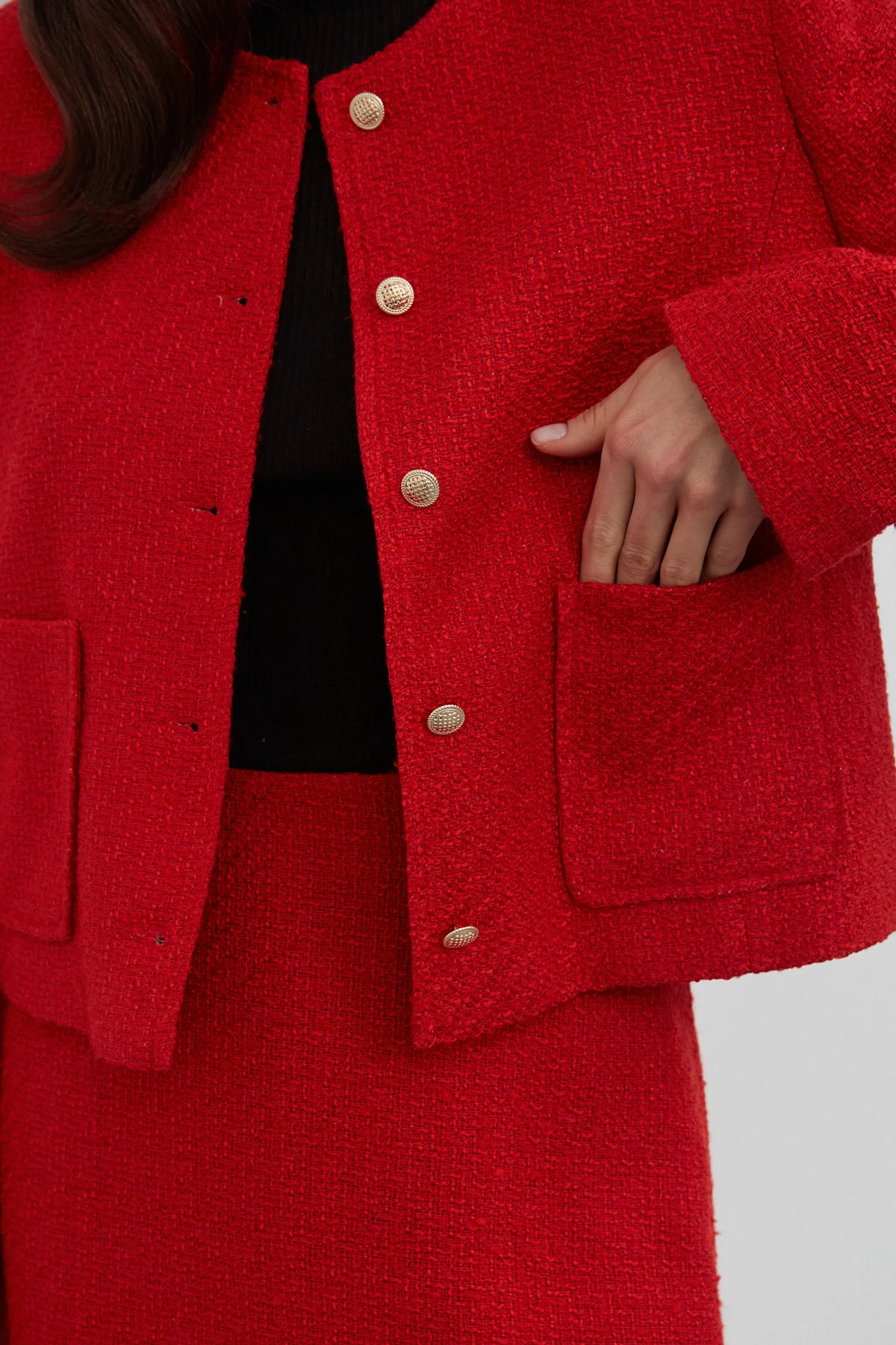 Червоний твідовий жакет з костюмної тканини з бавовною, фото 4