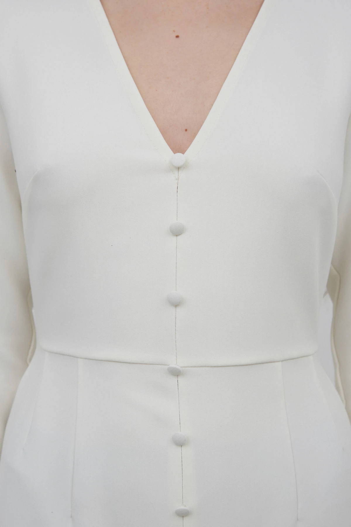 Молочна сукня міді з V-подібним вирізом з віскозою, фото 4