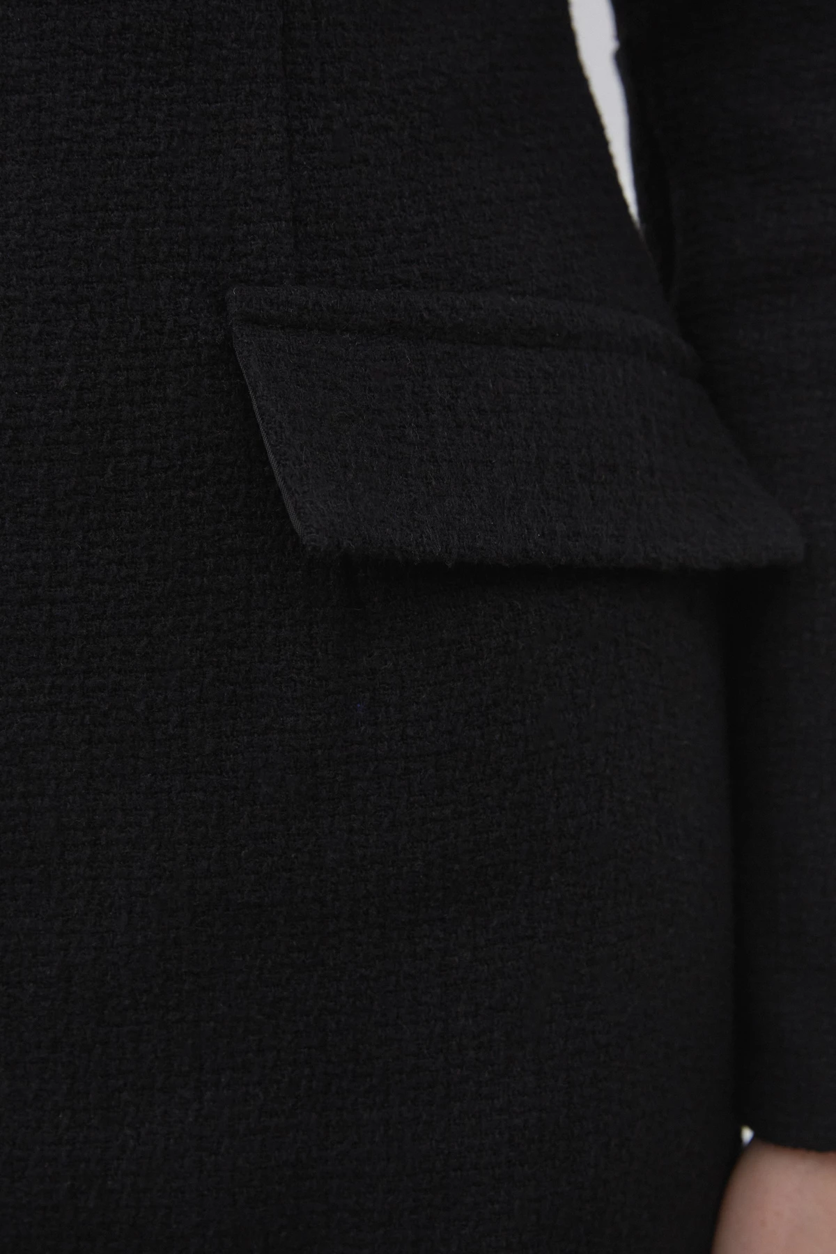 Короткое черное твидовое платье с длинным рукавом с хлопком, фото 4