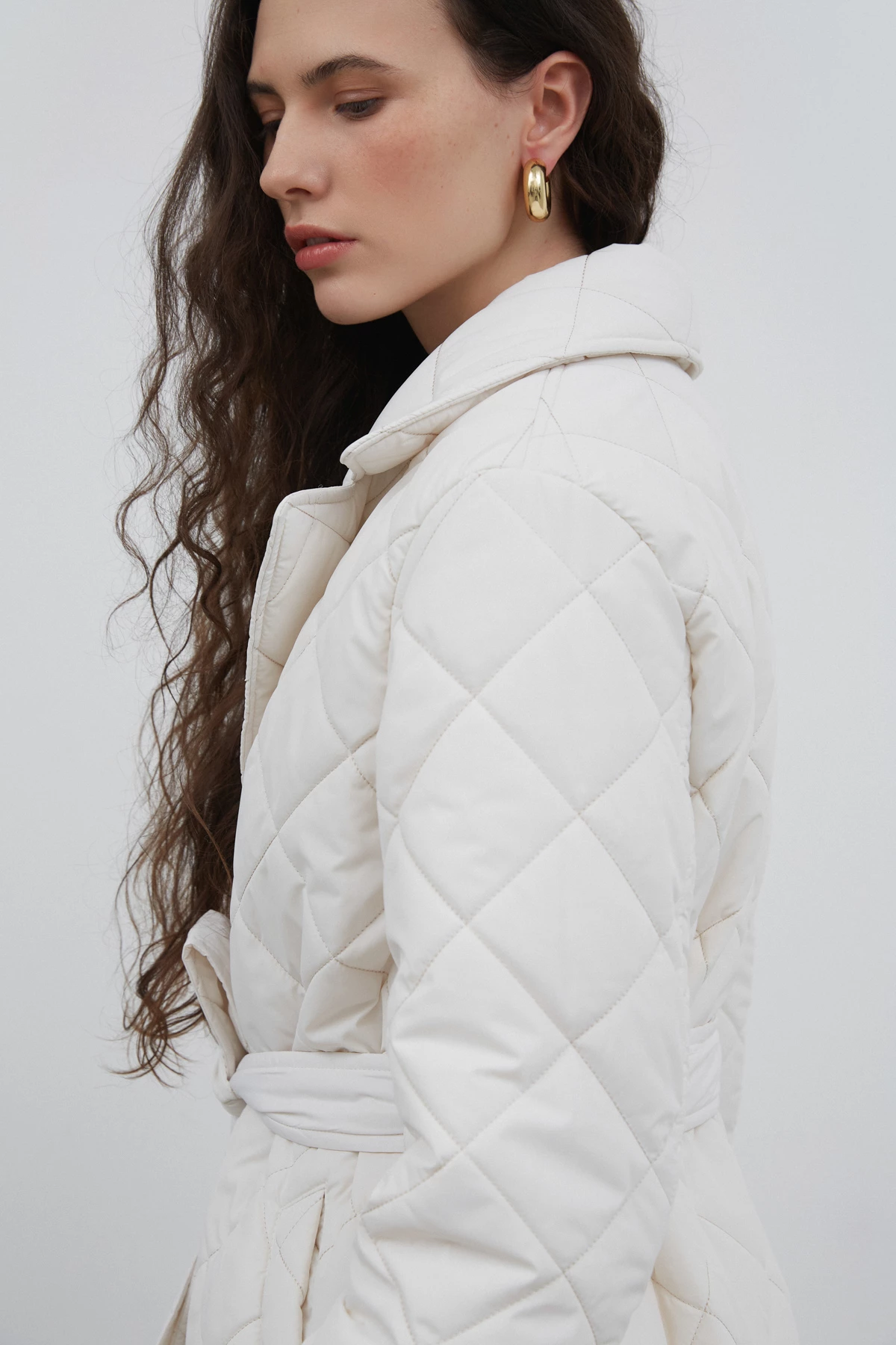 Milky quilted jacket with padding and belt, photo 6