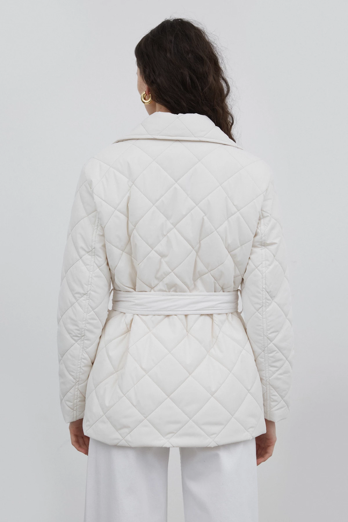 Milky quilted jacket with padding and belt, photo 8