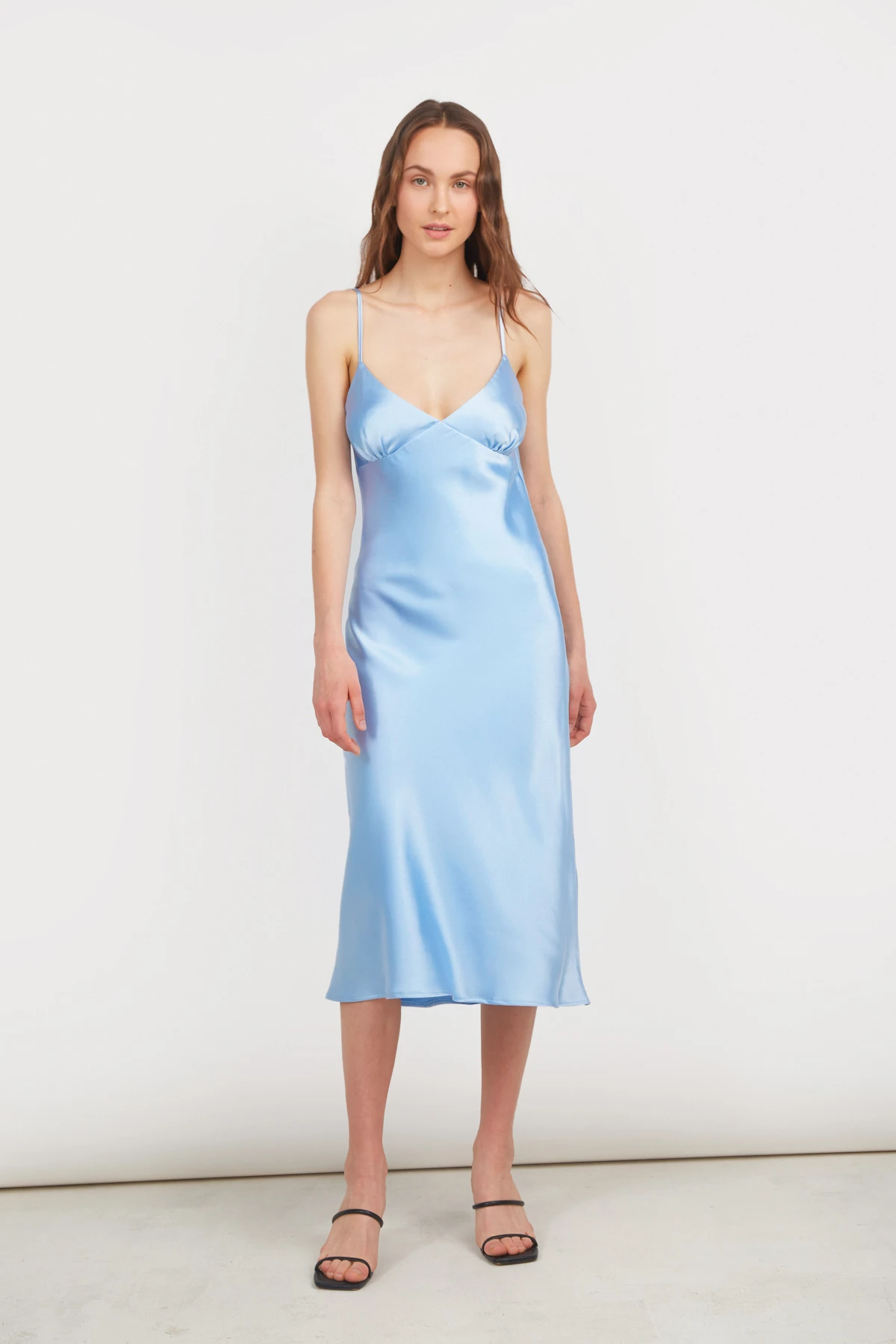 Сукня-комбінація зі щільного сатину блакитного кольору, фото 2