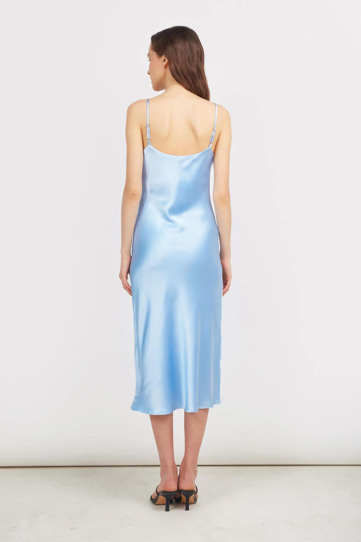 Sky blue slip dress in heavy satin, photo 4