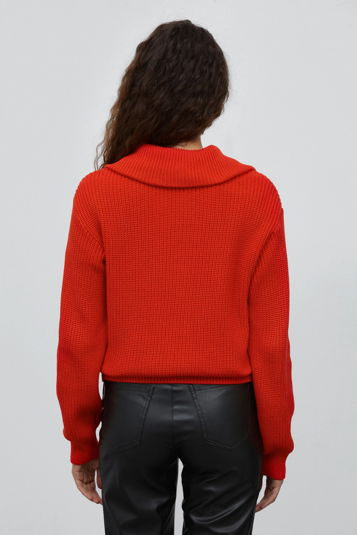 Bright red cotton zip-up knit sweater, photo 4