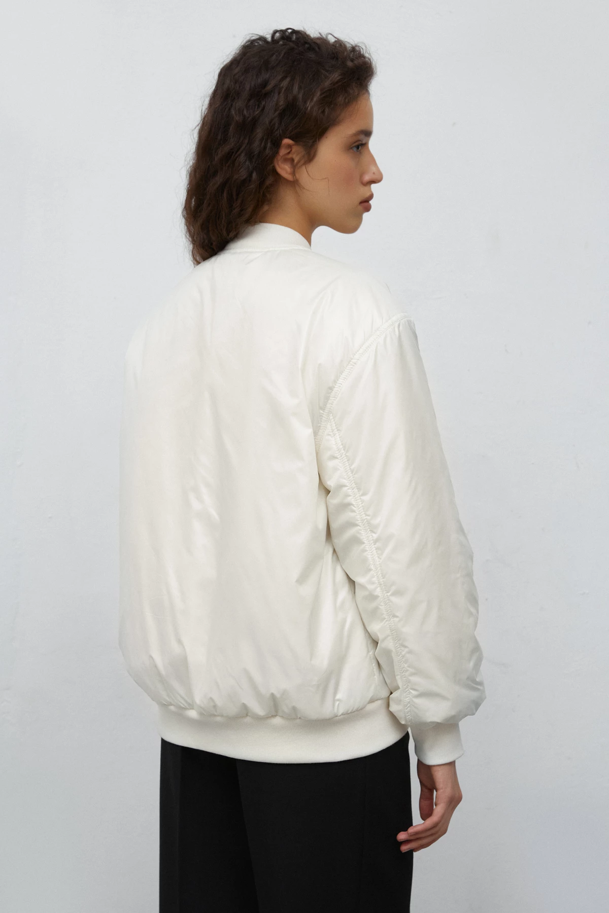 Milky bomber jacket made of water-repellent raincoat fabric, photo 7