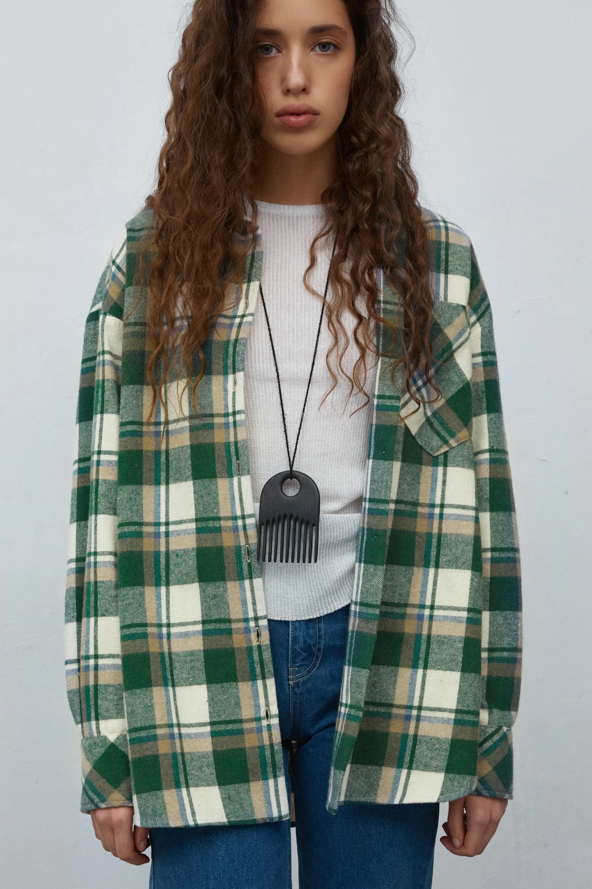 Milky-green checked flannel shirt, photo 1