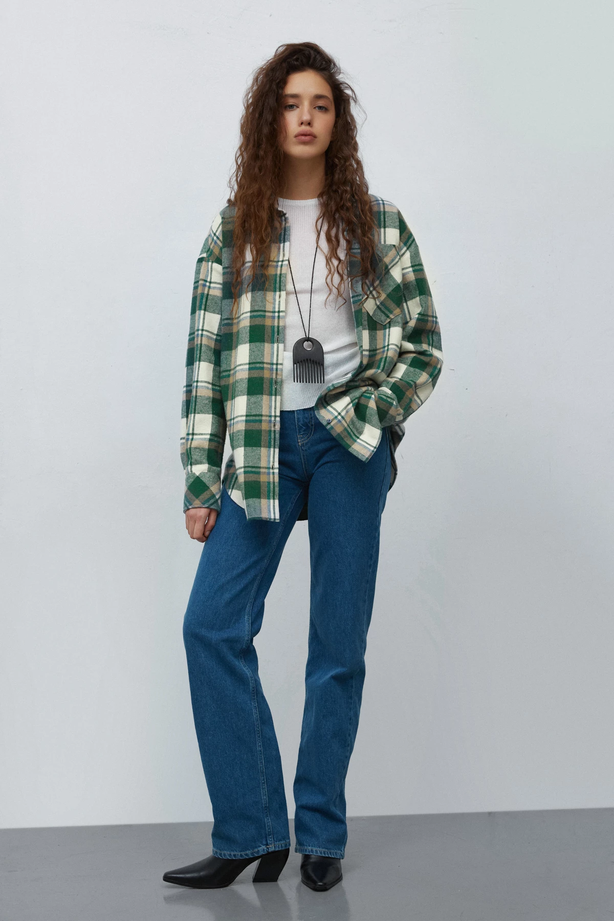 Milky-green checked flannel shirt, photo 3