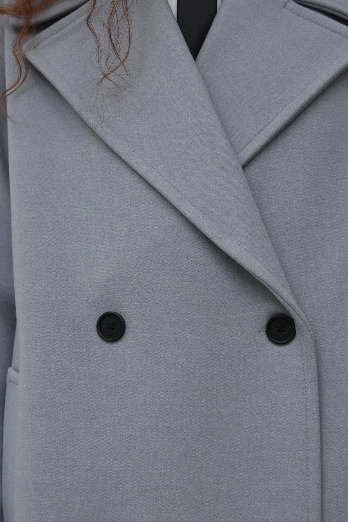 Gray double-breasted midi straight-cut coat with viscose, photo 4