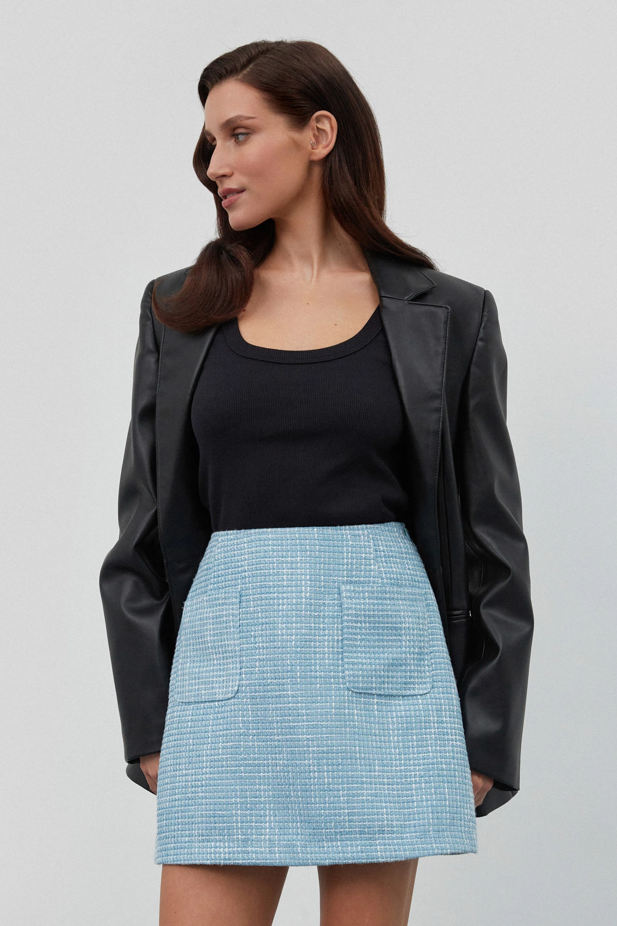 Blue short tweed skirt , photo 4
