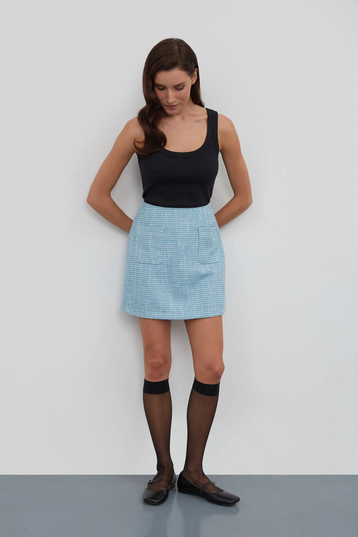 Blue short tweed skirt , photo 5
