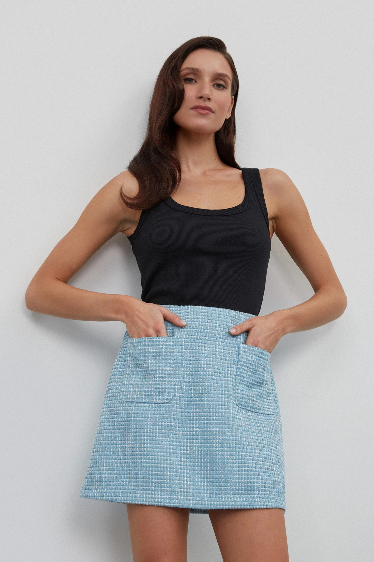 Blue short tweed skirt , photo 6