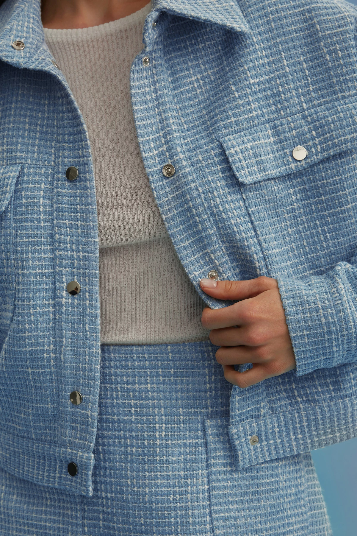Blue tweed jacket with collar, photo 3