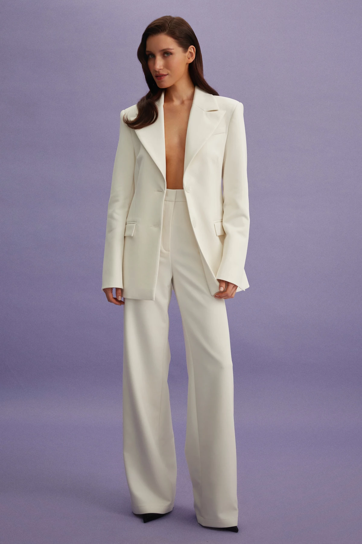 Milky elongated straight trousers with viscose, photo 1