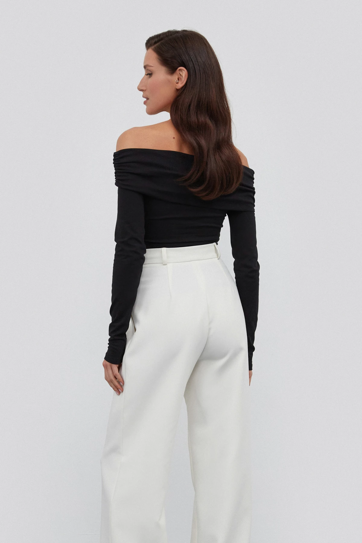 Milky elongated straight trousers with viscose, photo 5