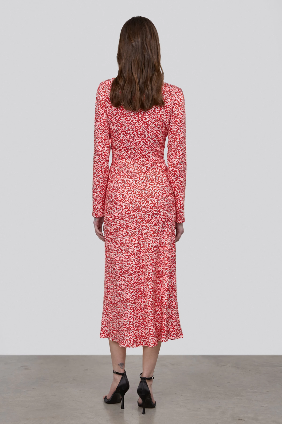 Red viscose midi dress with milk drop print , photo 5
