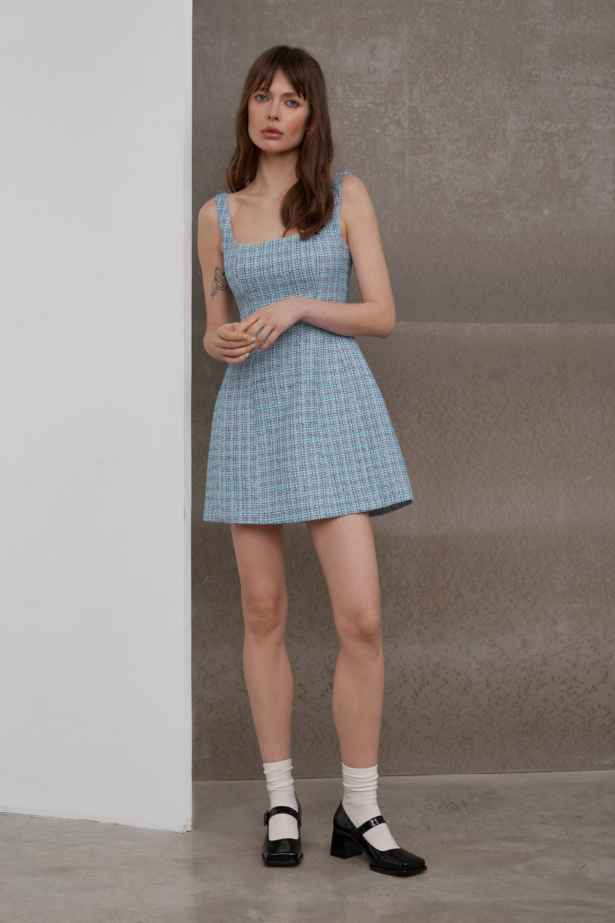 Short blue X-shaped tweed sundress, art- 14346, 【MustHave ❤️】price - 2999 ₴
