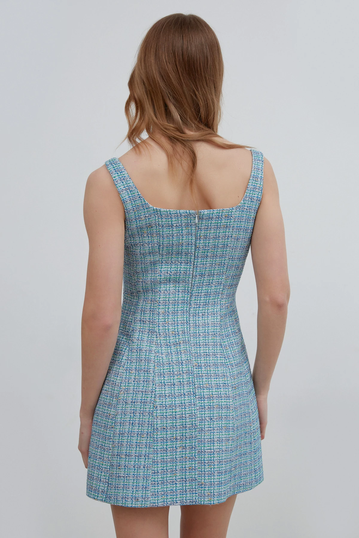 Short blue X-shaped tweed sundress, photo 8
