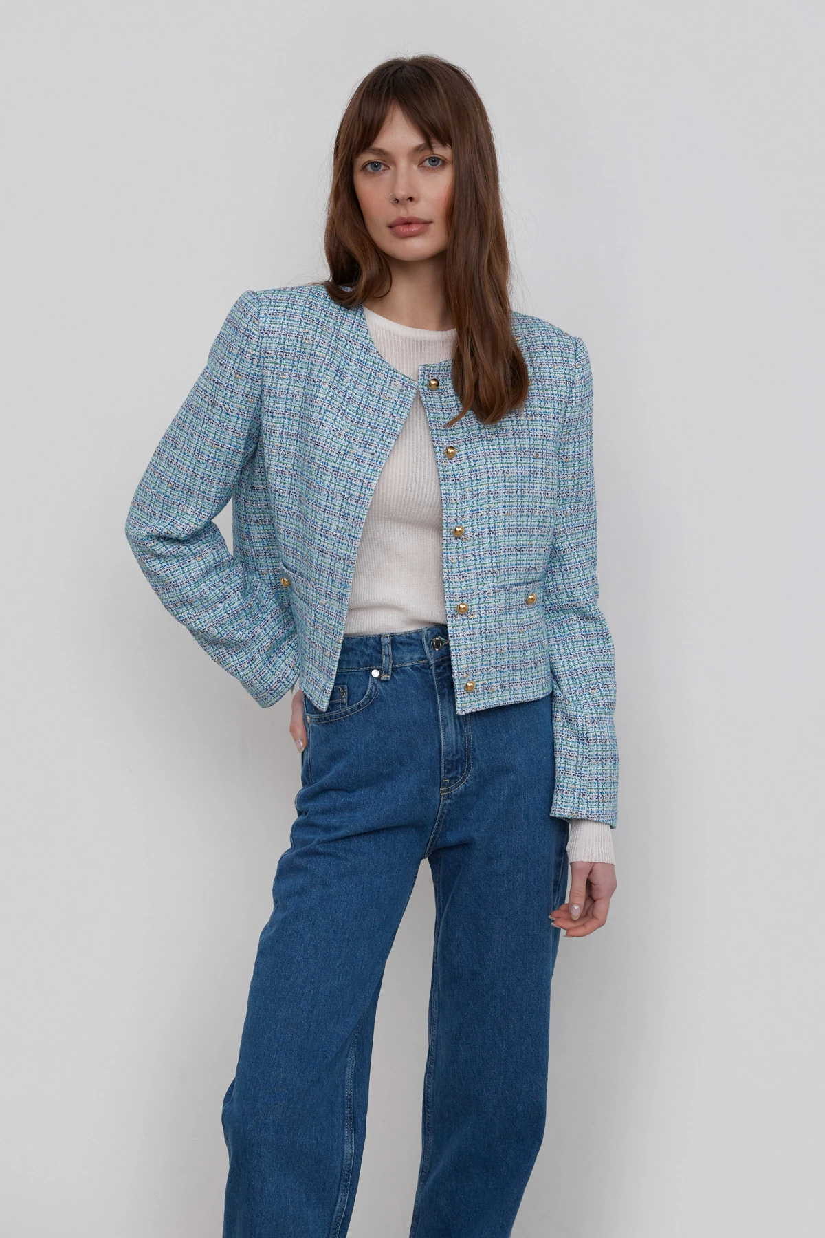 Blue tweed jacket with cotton, photo 3