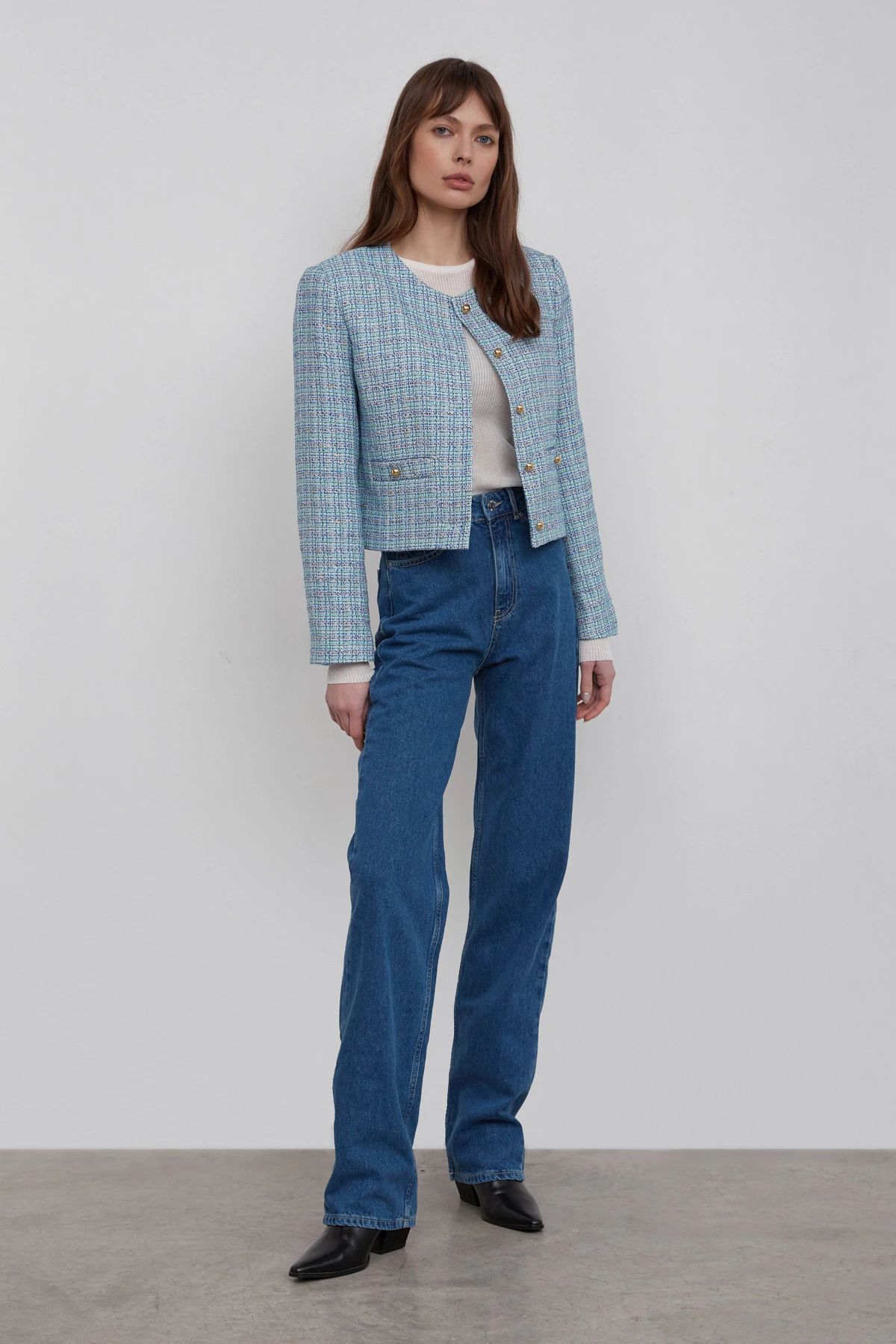 Blue tweed jacket with cotton, photo 4