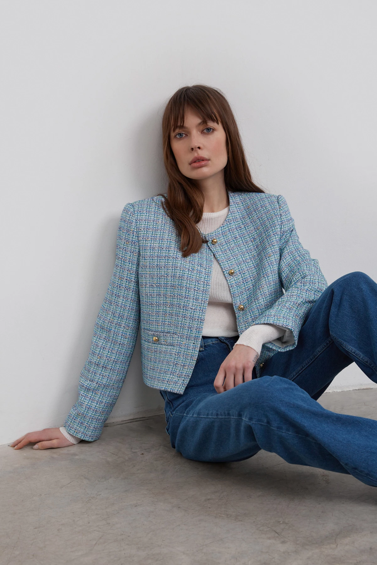 Blue tweed jacket with cotton, photo 6