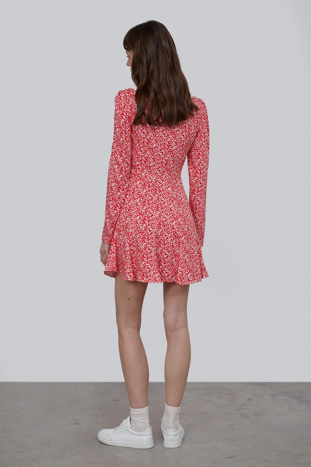 Short red viscose dress with milk drop print , photo 5