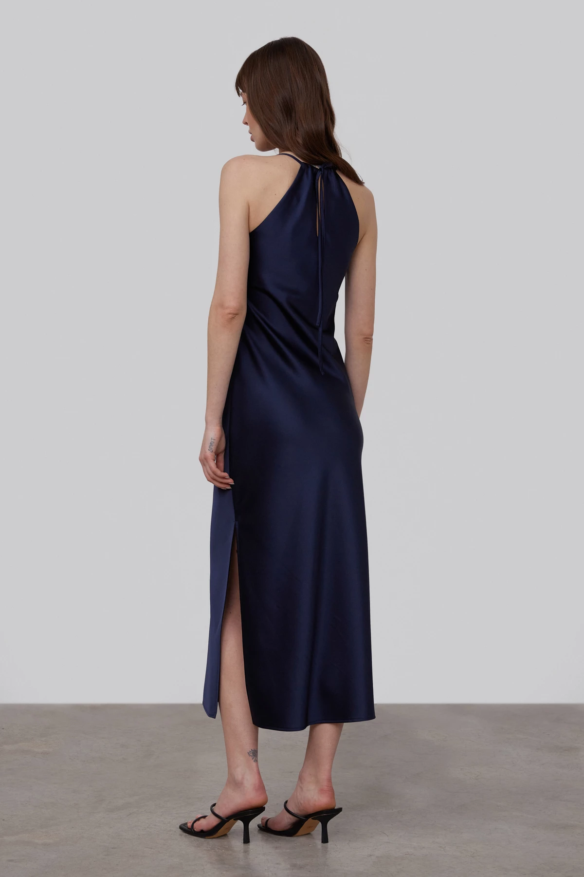 Сукня-комбінація зі щільного сатину темно-синього кольору, фото 4