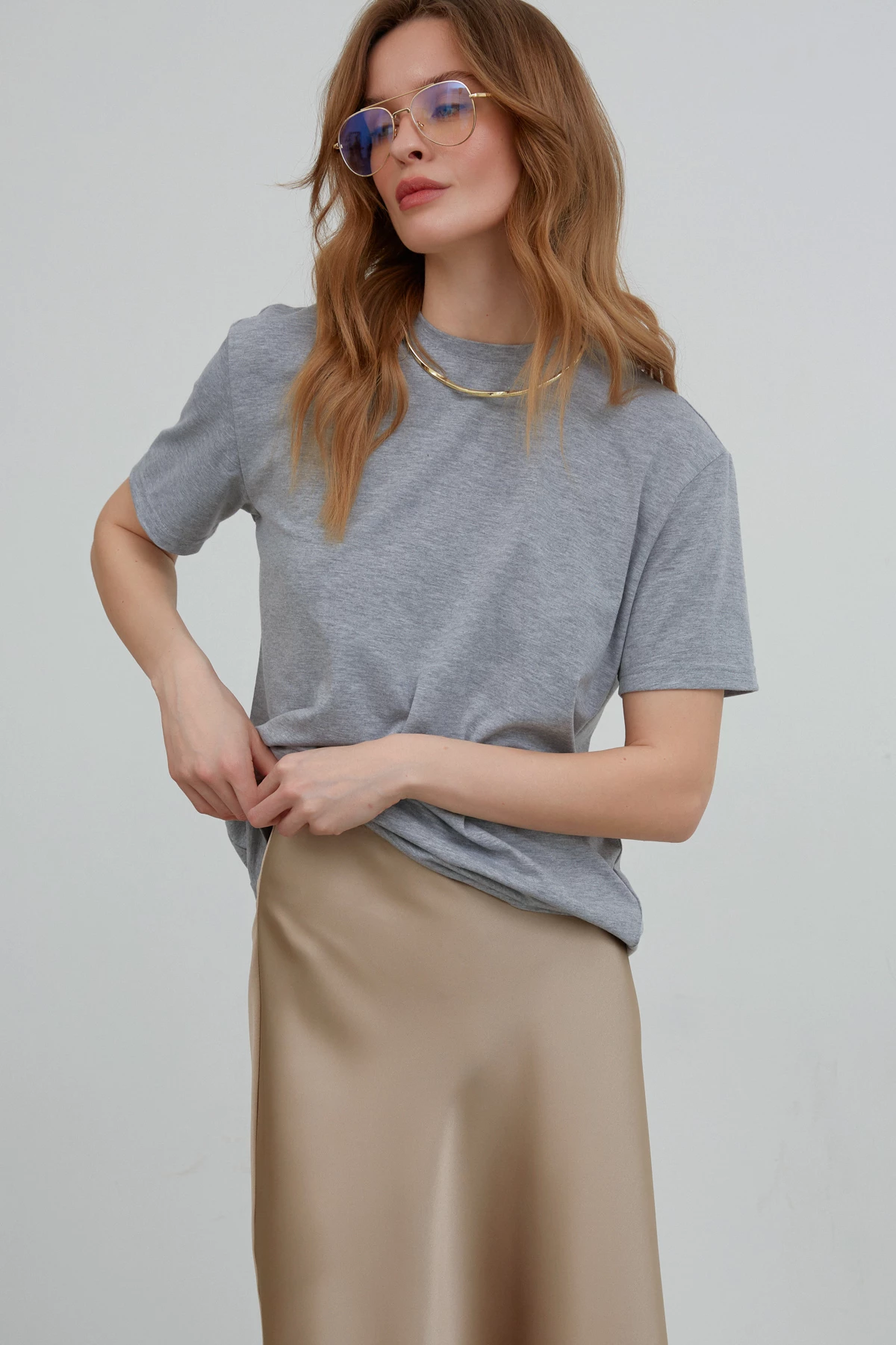 Basic gray melange cotton T-shirt, photo 1