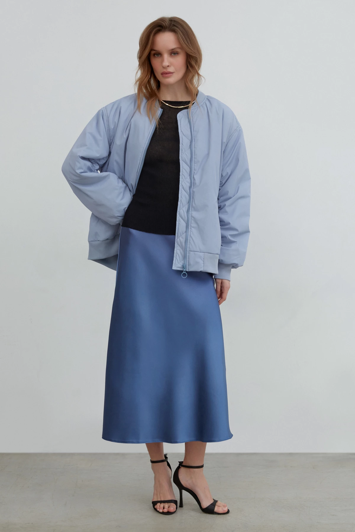 Blue satin midi skirt, photo 5