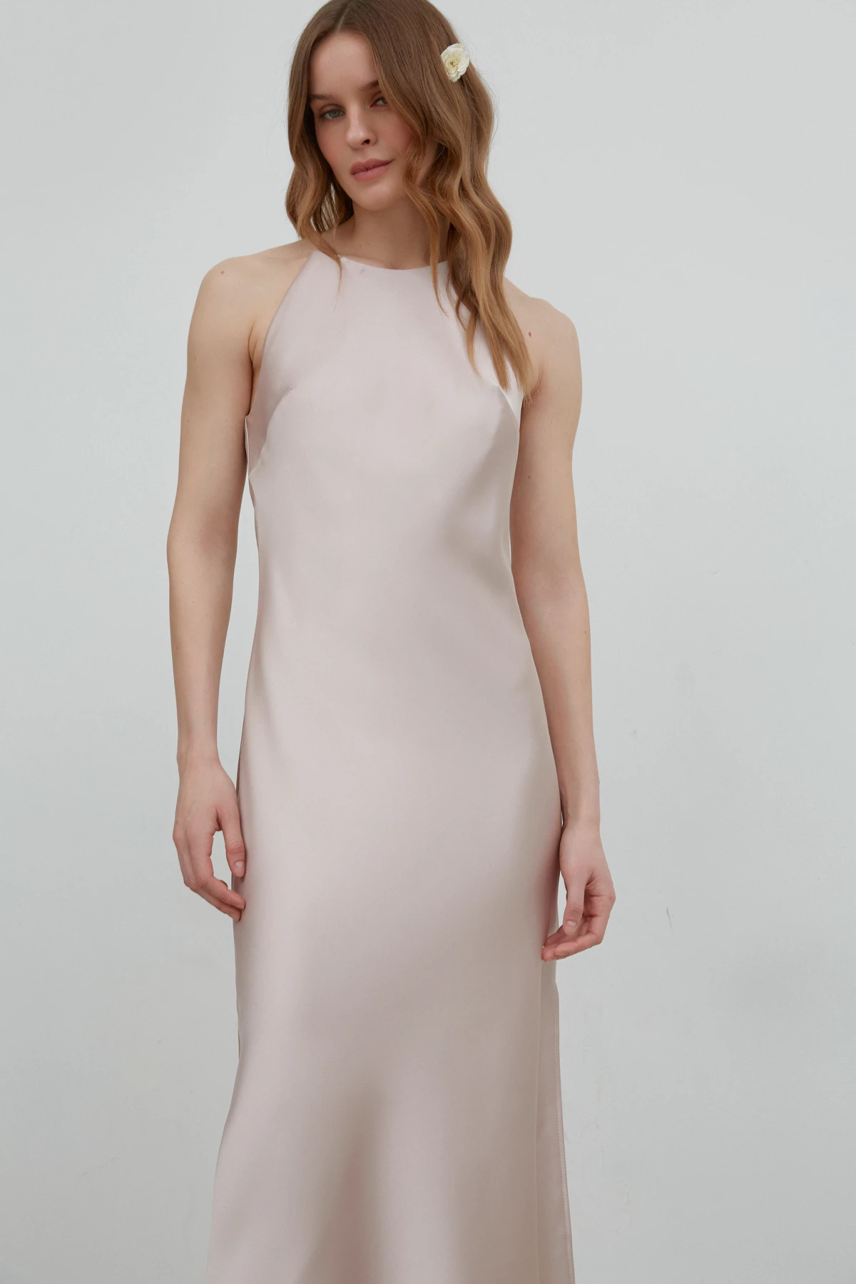Пудрова сукня-комбінація міді зі щільного сатину, фото 3