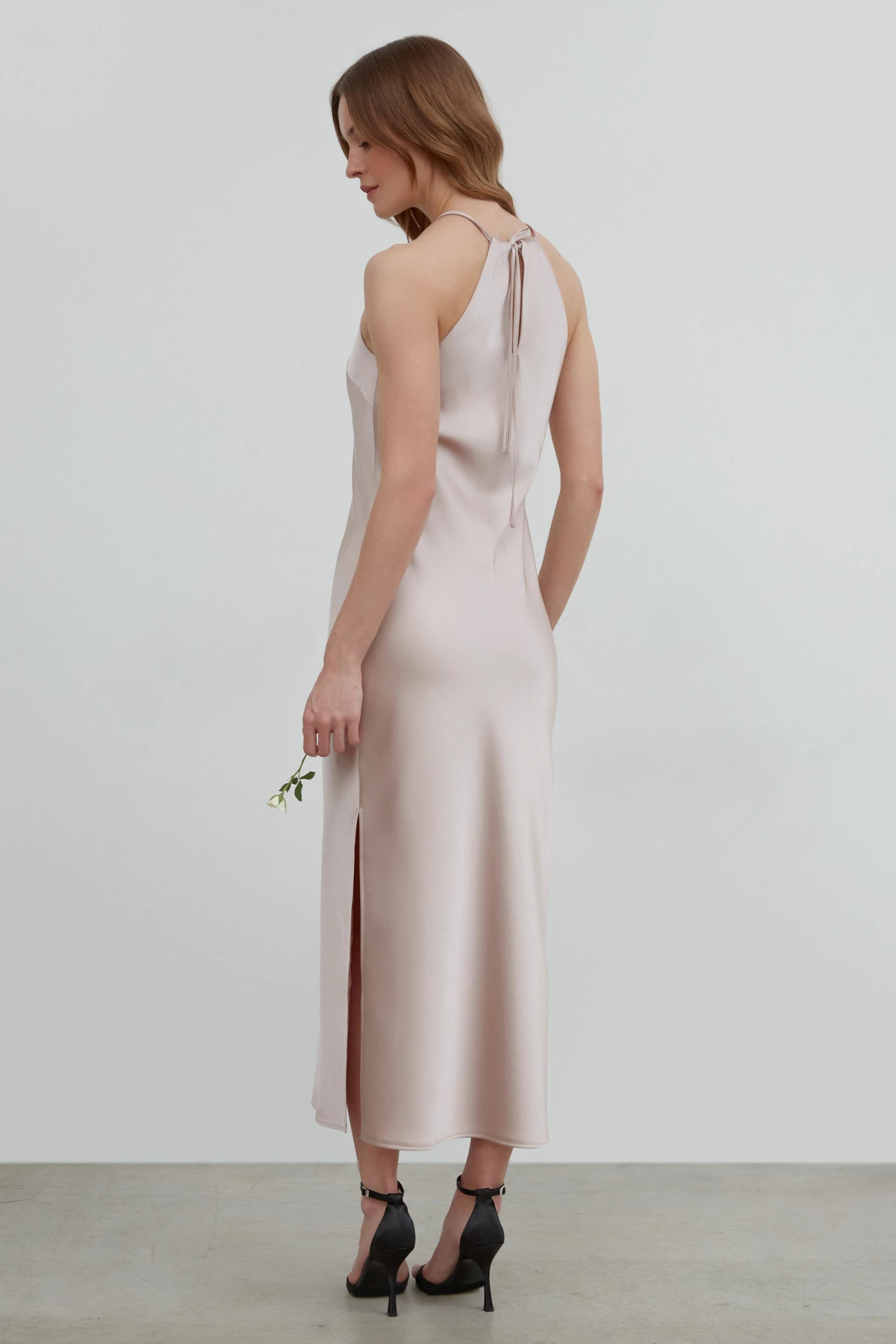 Пудрова сукня-комбінація міді зі щільного сатину, фото 4