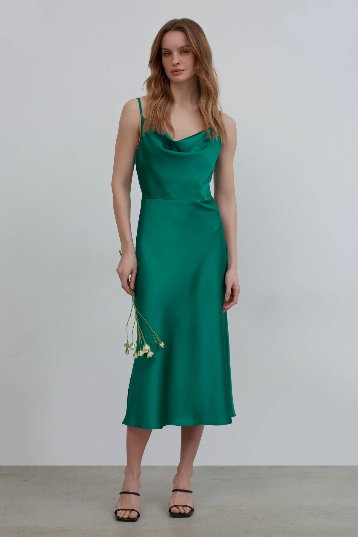Сукня-комбінація з провисанням в області декольте смарагдового кольору, фото 1