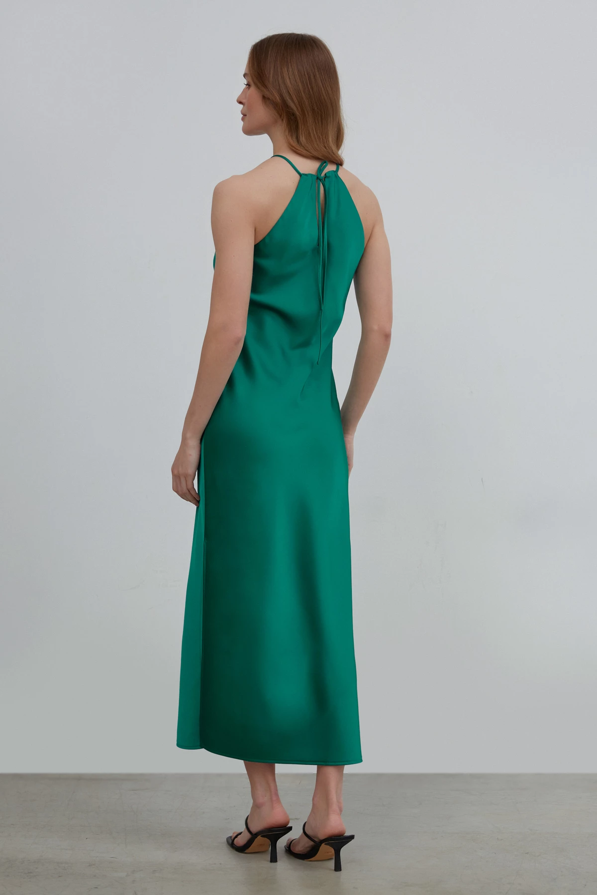 Emerald dense satin midi slip dress , photo 4