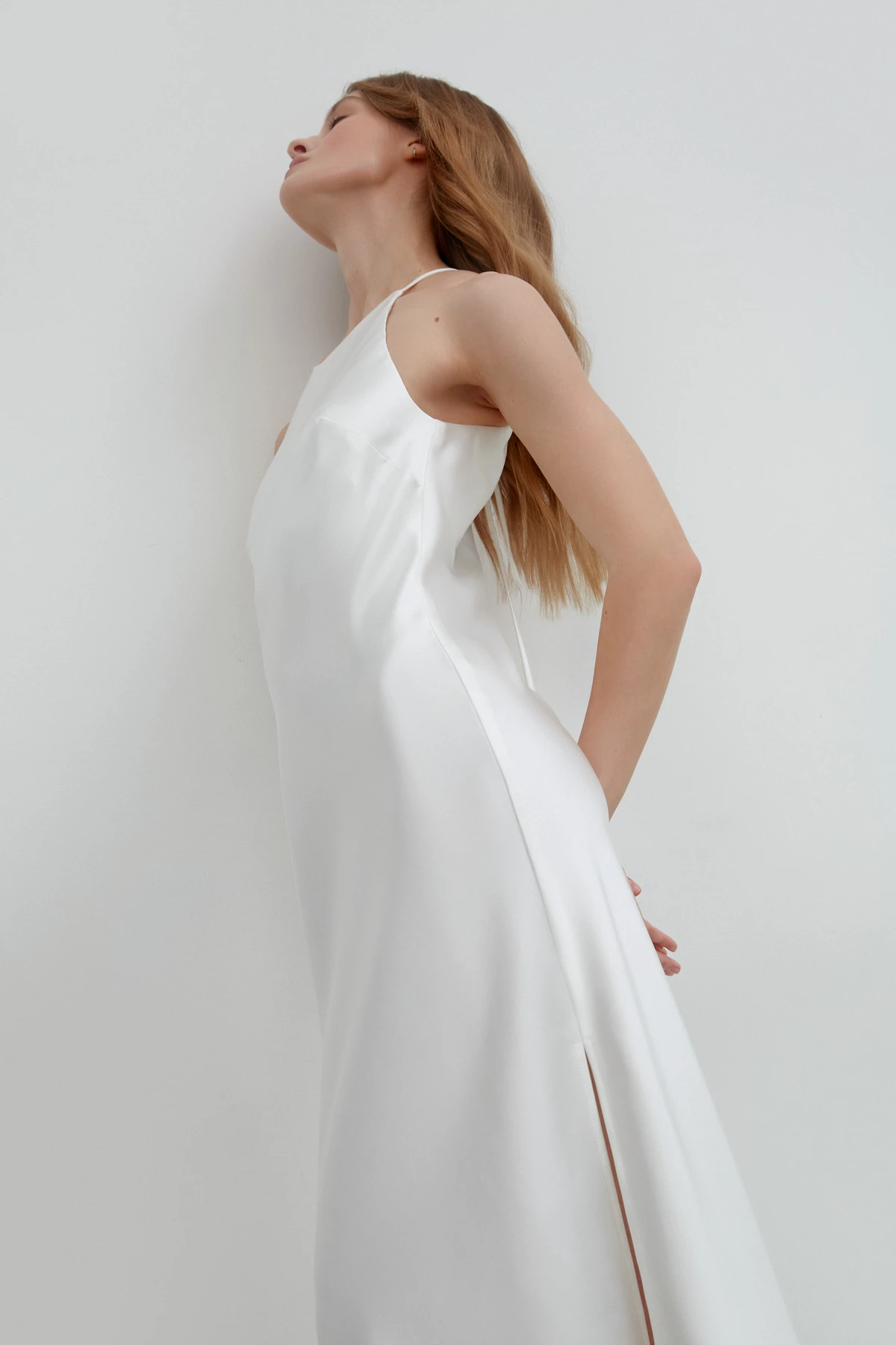 White dense satin midi slip dress , photo 1