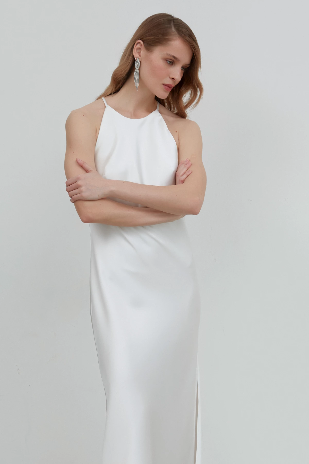Біла сукня-комбінація міді зі щільного сатину, фото 3