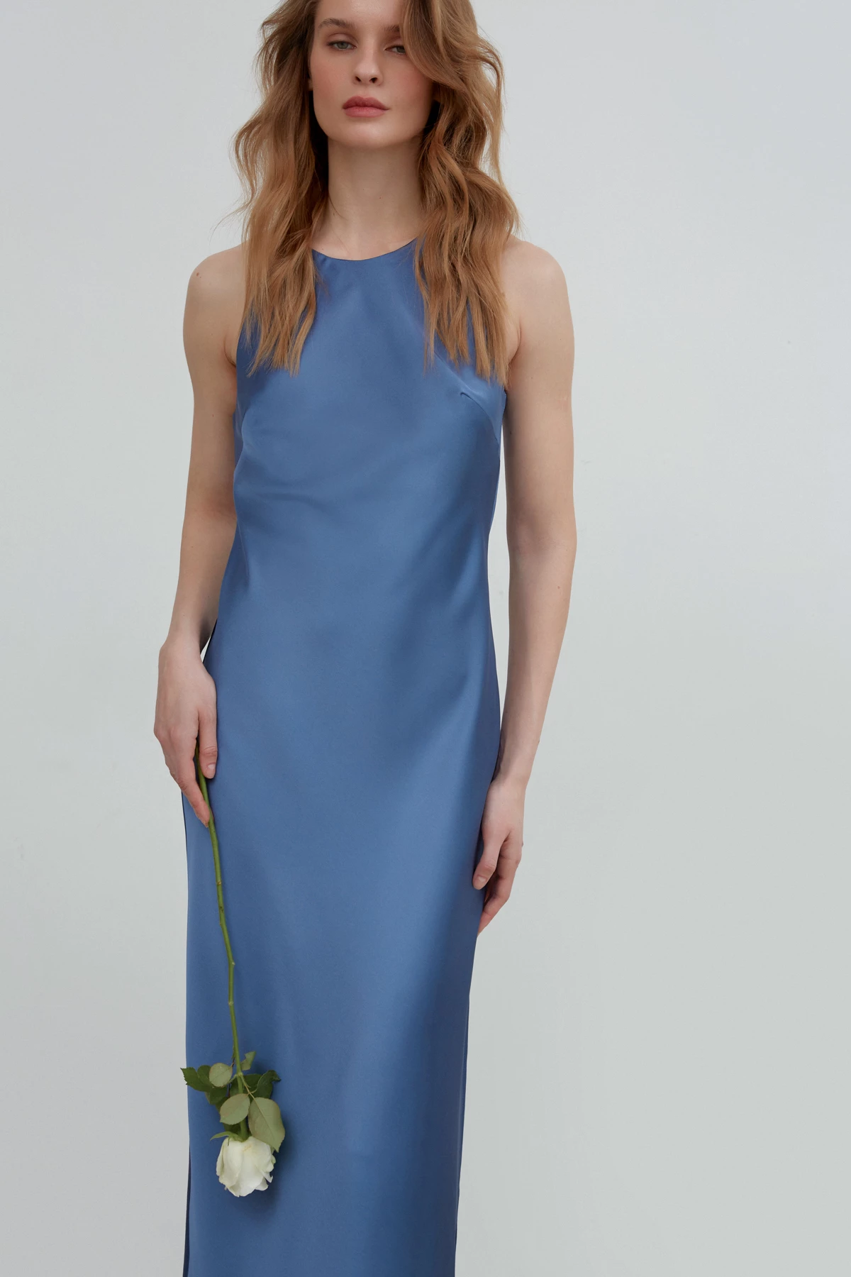 Синя сукня-комбінація міді зі щільного сатину, фото 2