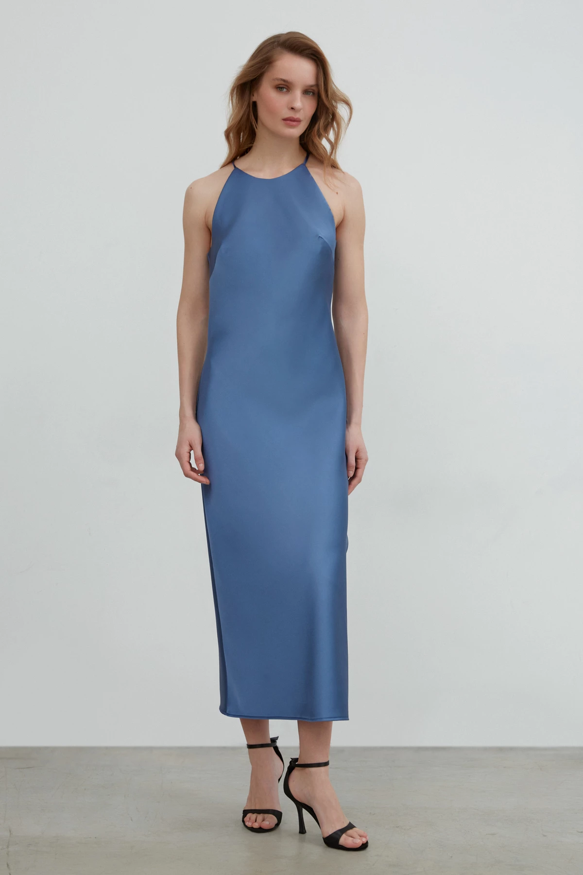 Синя сукня-комбінація міді зі щільного сатину, фото 4
