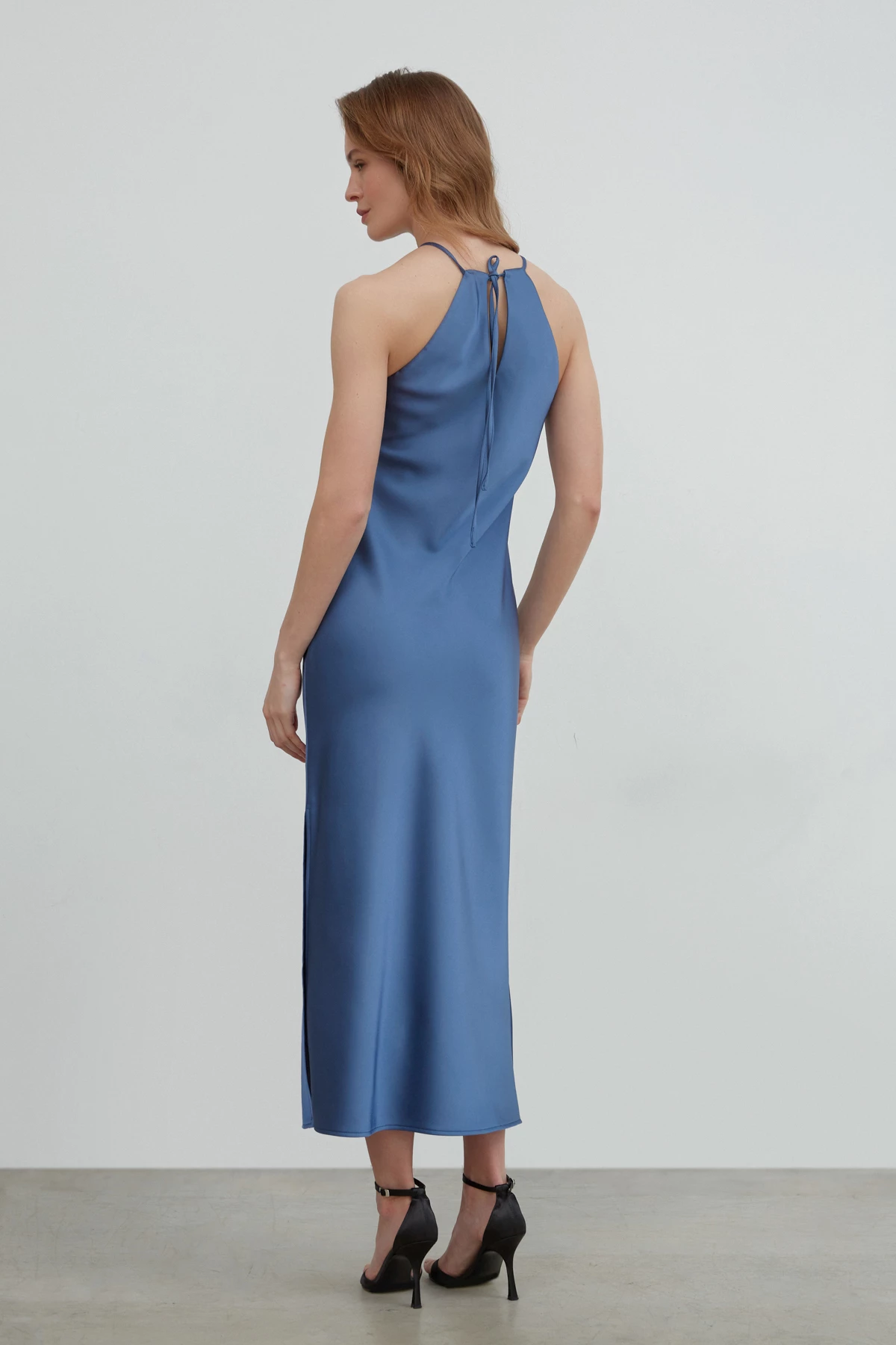Синя сукня-комбінація міді зі щільного сатину, фото 5