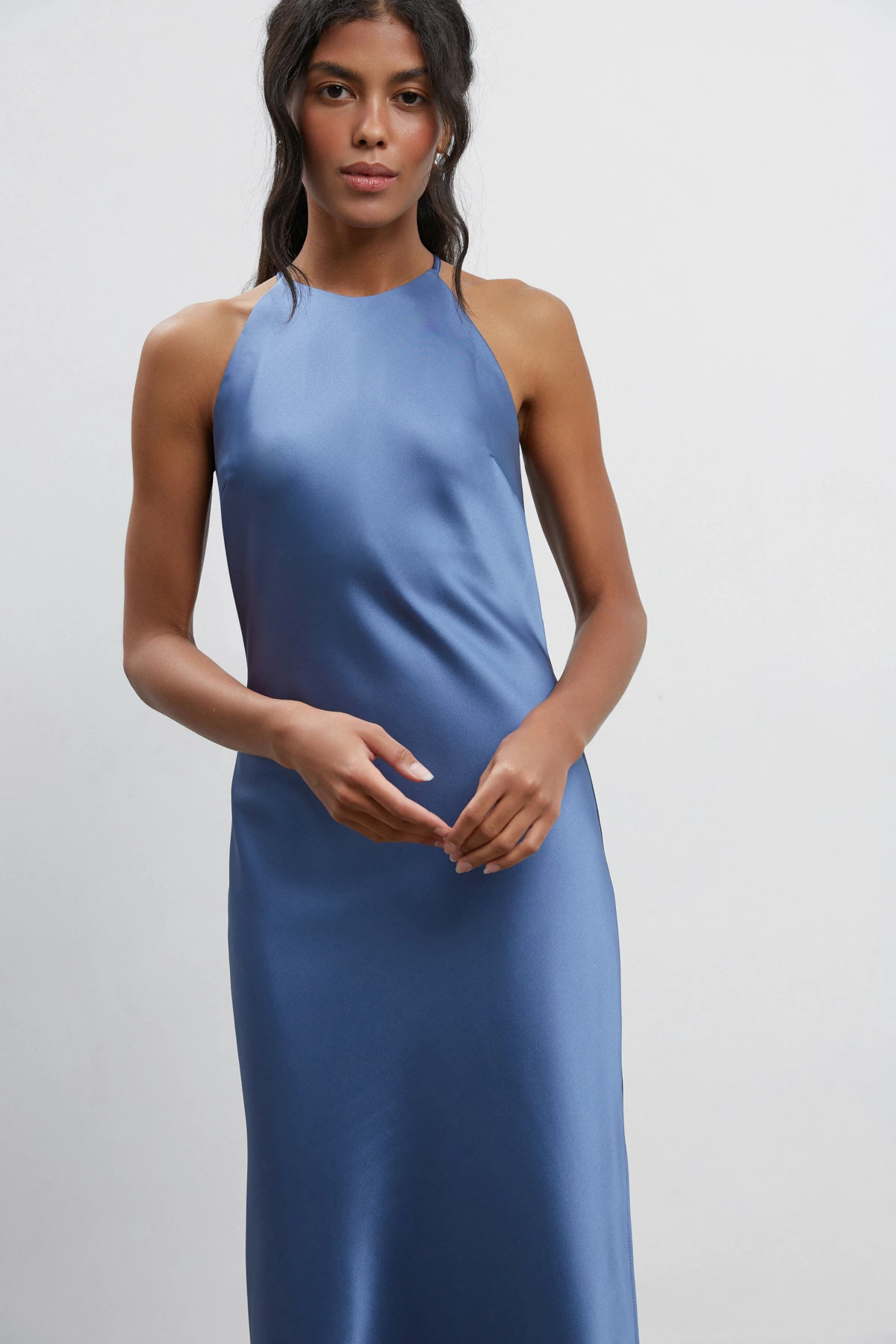 Синя сукня-комбінація міді зі щільного сатину, фото 2