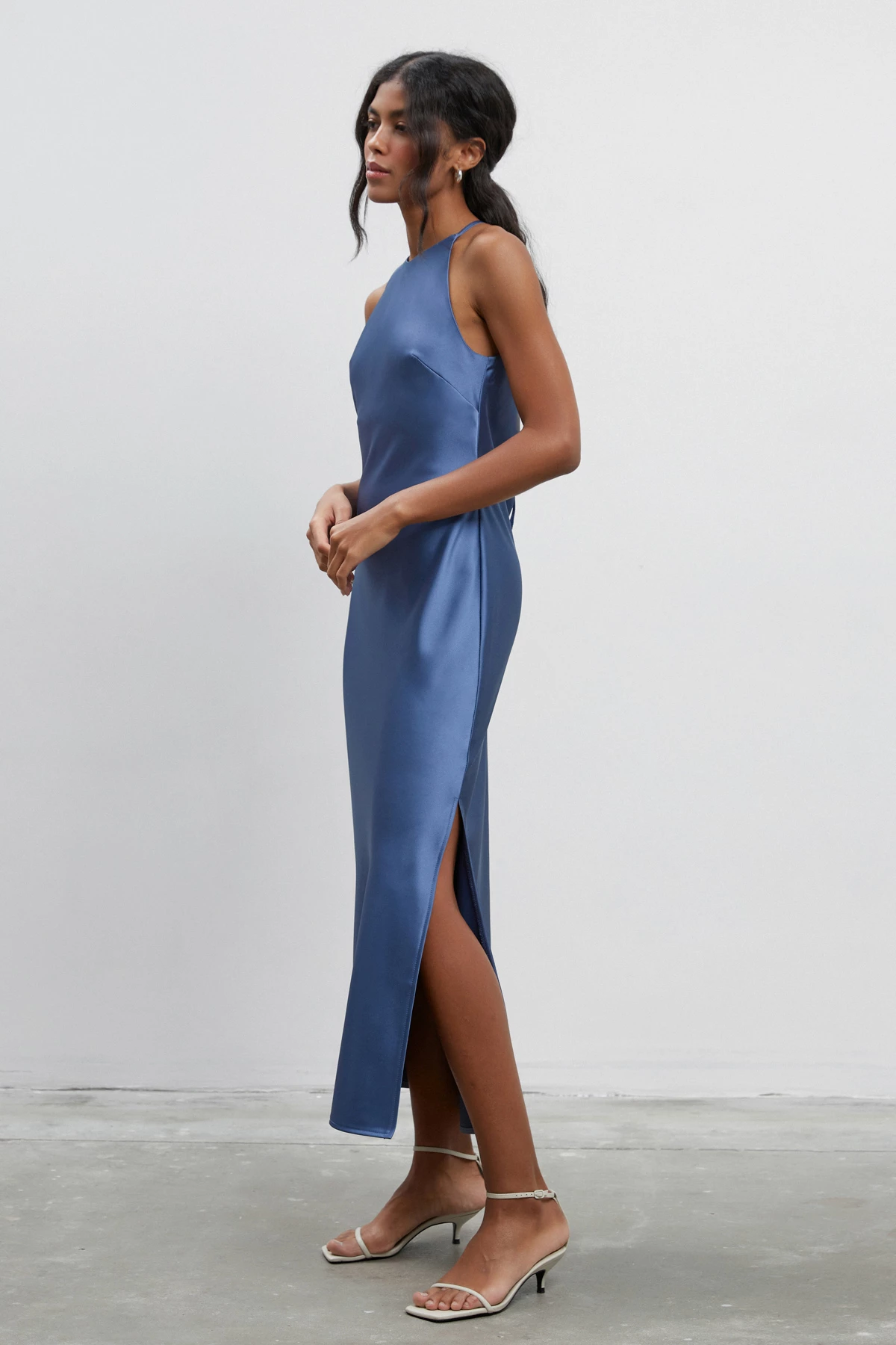Синя сукня-комбінація міді зі щільного сатину, фото 3