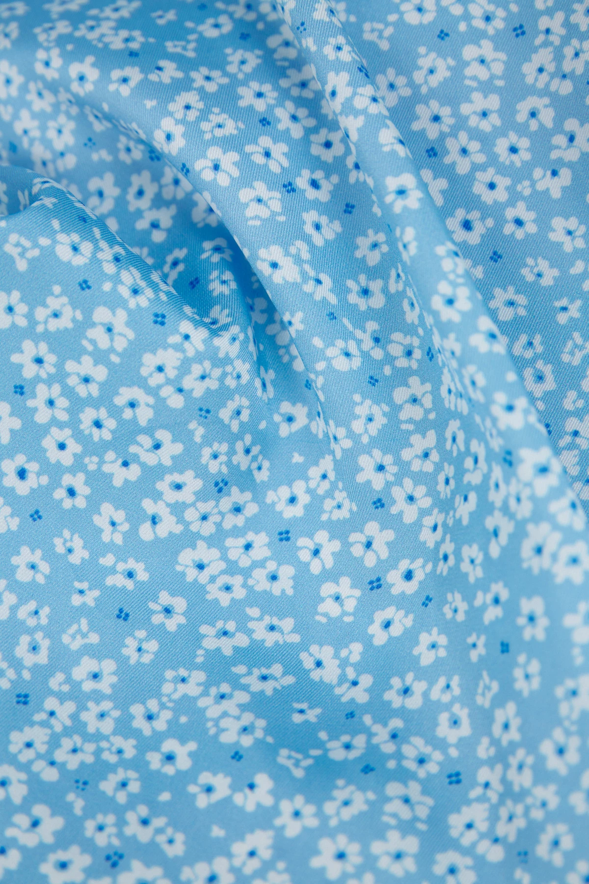 Short blue satin dress in "milky flowers" print, photo 8
