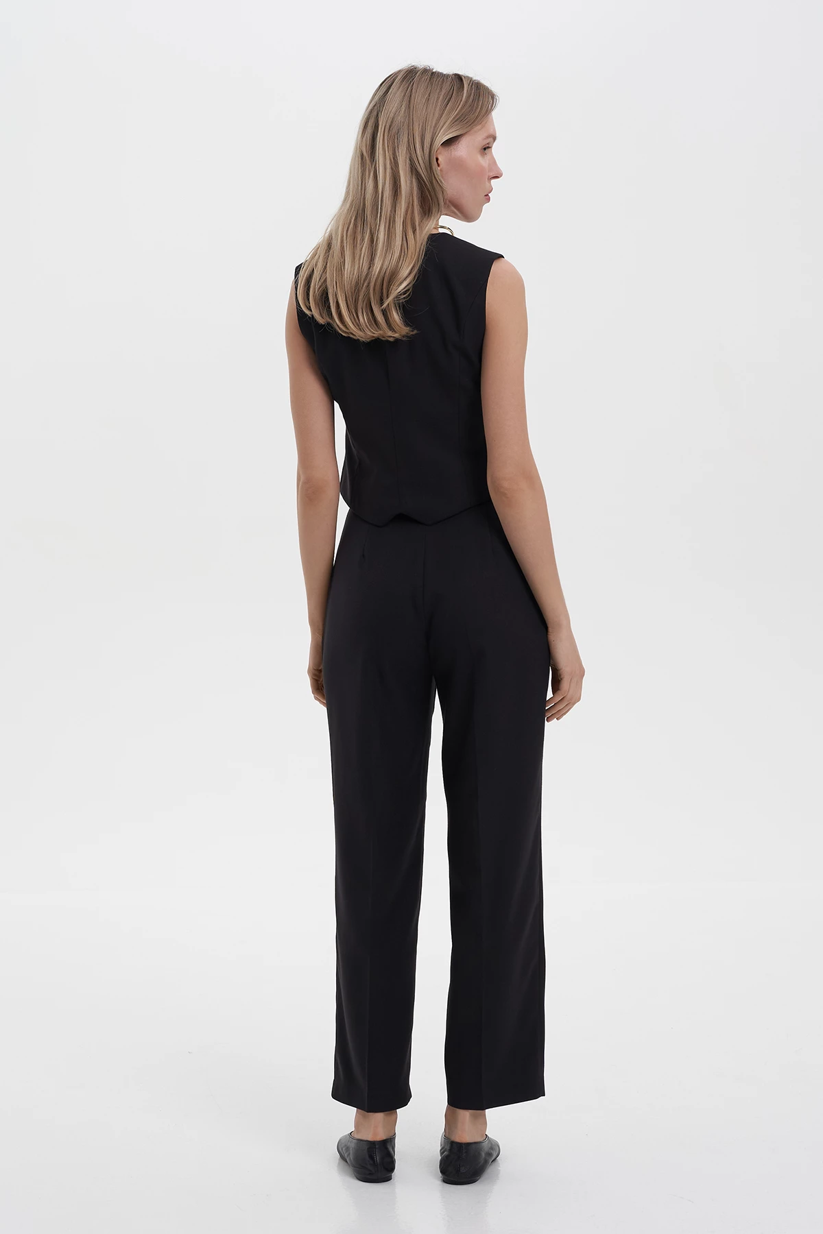 Black cropped pants made of suit fabric with viscose, photo 2