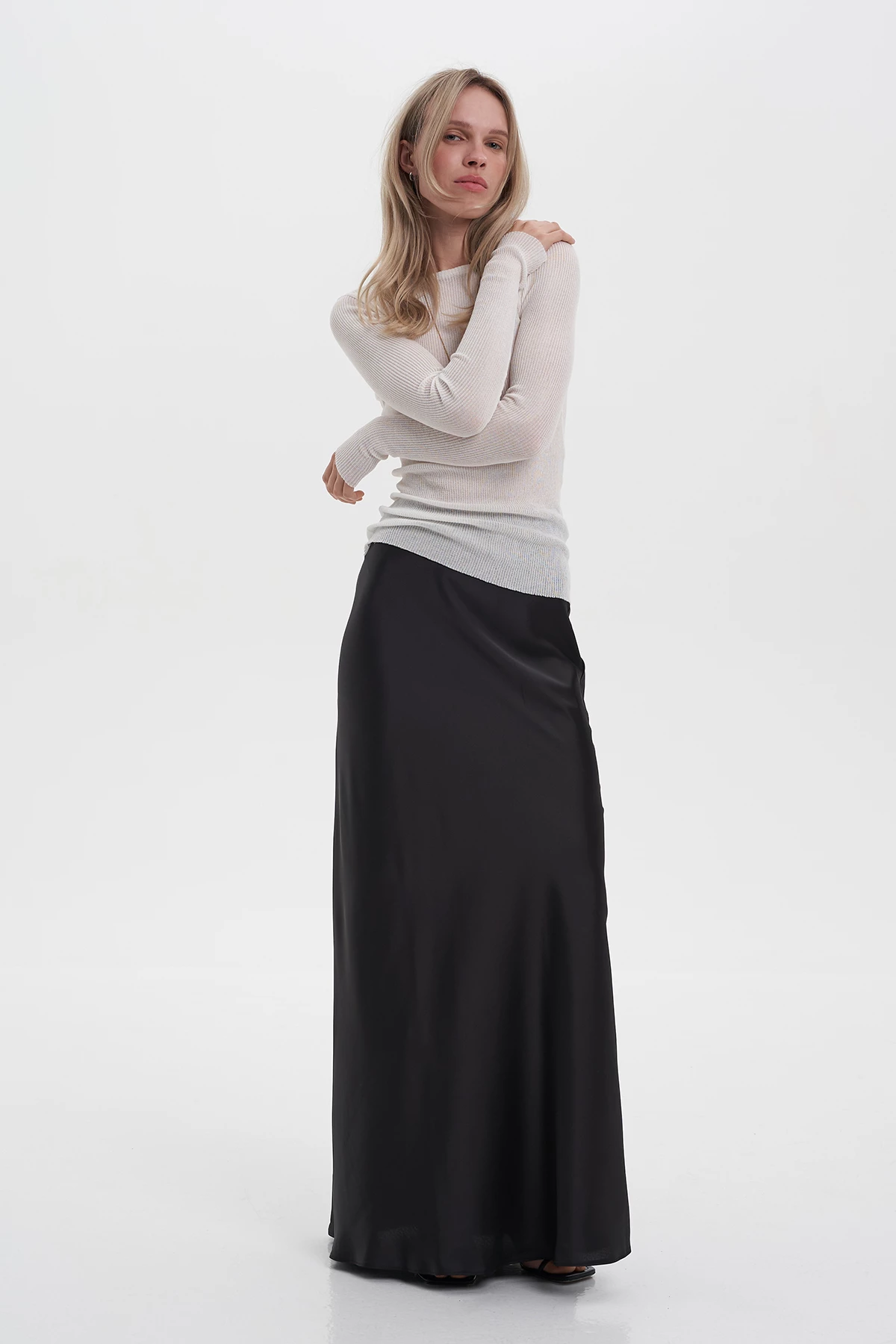 Black satin maxi skirt, photo 1
